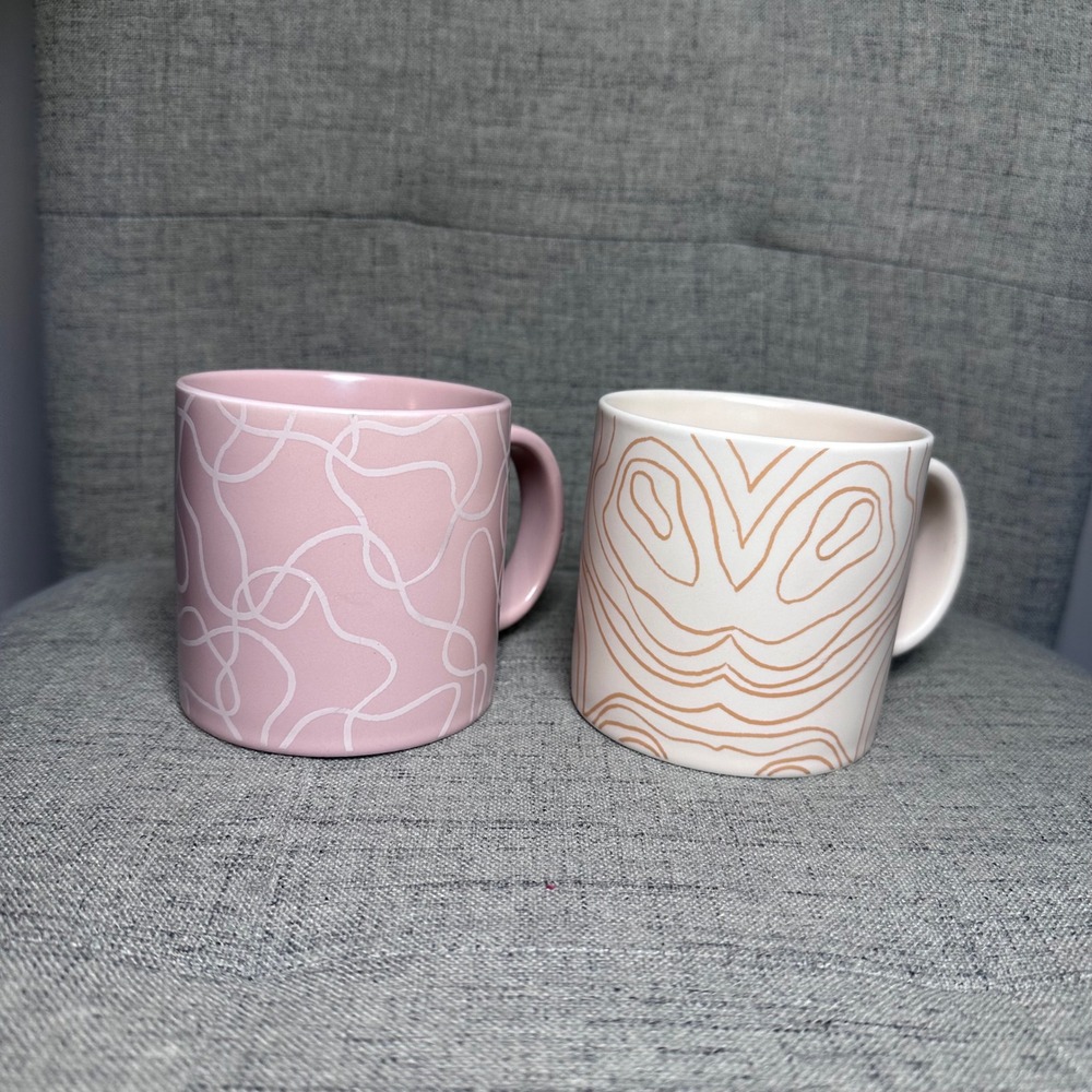 Whitney Kerney for Causebox Ceramic Mug Set Pink Cream Abstract Line Art 2pc